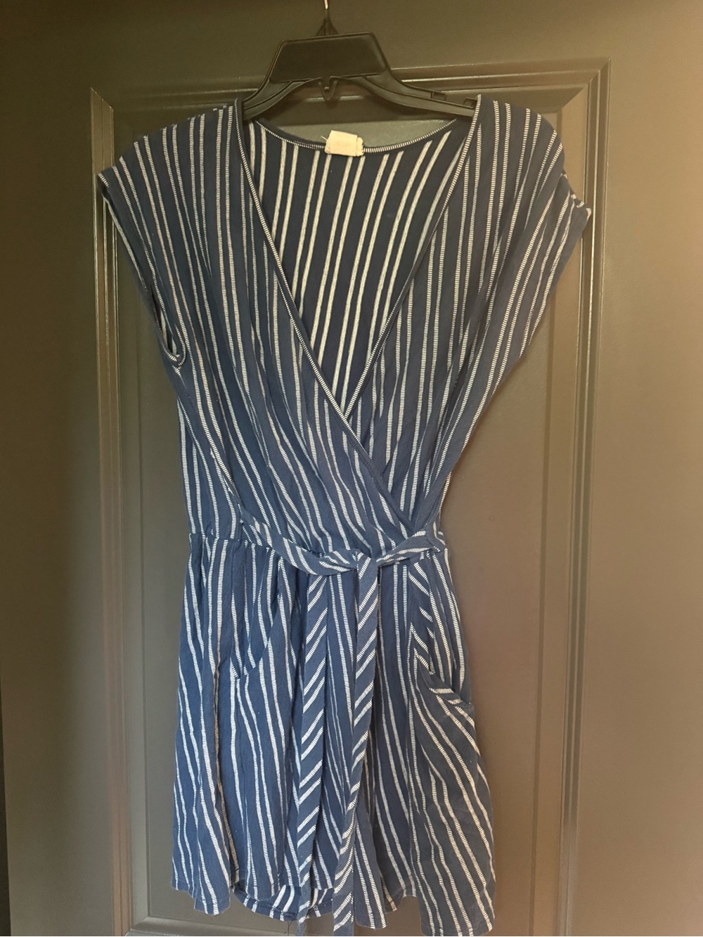 Blue and White Striped Wrap-Style Women’s Romper